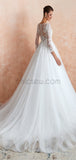 A-line Round Neck Long Sleeves Lace Long Romantic Popular Wedding Dresses LMX1176