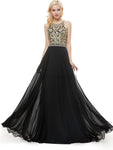 A-line Sleeveless Black Gold Sequin Gorgeous Long Modest Eleganrt Prom Dresses LMX1128