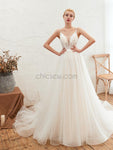 A-line Spaghtti Straps Vintage Lace Smple Country Princess Weddign Dresses LMX1178