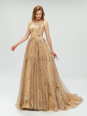 A-line Sparkly Sequin Long Prom Dress, Gorgeous Unique Prom Dresses for Party LMX1103
