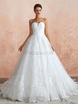 A-line Unique Lace  Sweetheart White Dream High Quality Long Wedding Dresses LMX1179