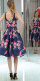 A-line V-Neck Flower Satin Modest Cheap Homecoming Dresses, Short Prom Dress  LMX1164