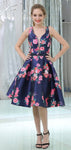A-line V-Neck Flower Satin Modest Cheap Homecoming Dresses, Short Prom Dress  LMX1164