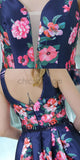 A-line V-Neck Flower Satin Modest Cheap Homecoming Dresses, Short Prom Dress  LMX1164