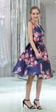 A-line V-Neck Flower Satin Modest Cheap Homecoming Dresses, Short Prom Dress  LMX1164