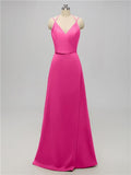 A-line V Neck Floor Length Bridesmaid Dresses