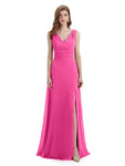 A-line Sleeveless V-Neck Side Slit Floor-Length Bridesmaid Dresses