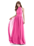 A-line Halter Elegant Chiffon Long Bridesmaid Dresses