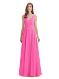 Simple V-neck Chiffon Floor-Length Long Bridesmaid Dresses