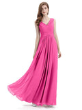 Simple V-neck Chiffon Floor-Length Long Bridesmaid Dresses