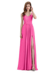 Simple V-neck Chiffon Floor-Length Side Slit Long Bridesmaid Dresses