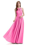 A-Line Halter Chiffon Pleats Floor Length Bridesmaid Dresses