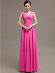 Simple V-Neck Pleats Chiffon Long Bridesmaid Dresses