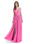 A-Line V-Neck Sleeveless Split Side Chiffon Long Bridesmaid Dresses