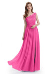 Elegant One Shoulder Side Slit Floor Lenght Bridesmaid Dresses