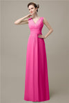 Simple A-line Chiffon V-Neck Floor-Length Long Bridesmaid Dresses