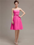 Pretty Strapless Flower Belt A-line Knee-Length Bridesmaid Dresses