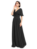 A-line V-neck Cap Sleeves Sleeves Chiffon Long Bridesmaid Dresses