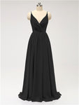 A-line Spaghetti Straps V Neck Chiffon Floor Length Bridesmaid Dresses