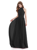 A-line Halter Elegant Chiffon Long Bridesmaid Dresses