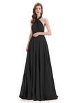 Simple A-Line High Neck Pleats Chiffon Floor Length Bridesmaid Dresses