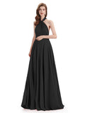 Simple A-Line High Neck Pleats Chiffon Floor Length Bridesmaid Dresses