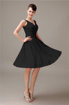 A-line Chiffon V-Neck Knee-Length Short Bridesmaid Dresses