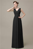 Simple A-line Chiffon V-Neck Floor-Length Long Bridesmaid Dresses