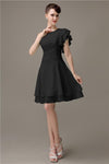 Popular A-line Chiffon One Shoulder Ruffle Sleeves Short Bridesmaid Dresses