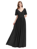 Chiffon A-line Short Sleeves Elegant Floor-Length Bridesmaid Dresses