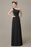 Simple A-line Chiffon One Shoulder Floor-Length Long Bridesmaid Dresses.