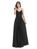 Pleated A-line Spaghetti Straps Chiffon Long Bridesmaid Dresses