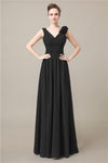 Elegant V-neck Flower A-line Floor-Length Bridesmaid Dresses