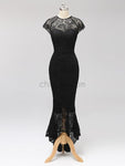 Black High-low Cap Sleeves  Most Popular Modest Custom Bridesmaid Dresses,Prom Dresses with lace LMX1118