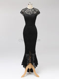 Black High-low Cap Sleeves  Most Popular Modest Custom Bridesmaid Dresses,Prom Dresses with lace LMX1118