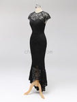 Black High-low Cap Sleeves  Most Popular Modest Custom Bridesmaid Dresses,Prom Dresses with lace LMX1118