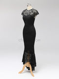 Black High-low Cap Sleeves  Most Popular Modest Custom Bridesmaid Dresses,Prom Dresses with lace LMX1118
