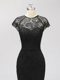 Black High-low Cap Sleeves  Most Popular Modest Custom Bridesmaid Dresses,Prom Dresses with lace LMX1118