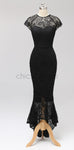 Black High-low Cap Sleeves  Most Popular Modest Custom Bridesmaid Dresses,Prom Dresses with lace LMX1118
