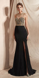 Black Mermaid Round Neck Side Slit Modest Unique Long Prom Dresses With beads, Evening Dresses LMX1134
