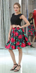 Black Short Two Pieces Freshman Cheap Simple Modest Homecoming Dresses with bead and lace LMX1166