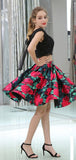 Black Short Two Pieces Freshman Cheap Simple Modest Homecoming Dresses with bead and lace LMX1166