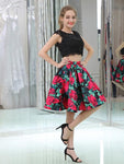 Black Short Two Pieces Freshman Cheap Simple Modest Homecoming Dresses with bead and lace LMX1166
