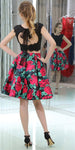 Black Short Two Pieces Freshman Cheap Simple Modest Homecoming Dresses with bead and lace LMX1166