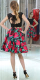 Black Short Two Pieces Freshman Cheap Simple Modest Homecoming Dresses with bead and lace LMX1166