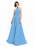 Chiffon A-line Halter Sleeveless Floor-Length Bridesmaid Dresses