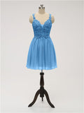 A-line Strap Chiffon Applique Short Bridesmaid Dresses