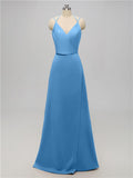 A-line V Neck Floor Length Bridesmaid Dresses