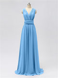 A-line Convertable V Neck Floor Length Jersey Bridesmaid Dresses