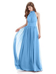 A-line Halter Elegant Chiffon Long Bridesmaid Dresses